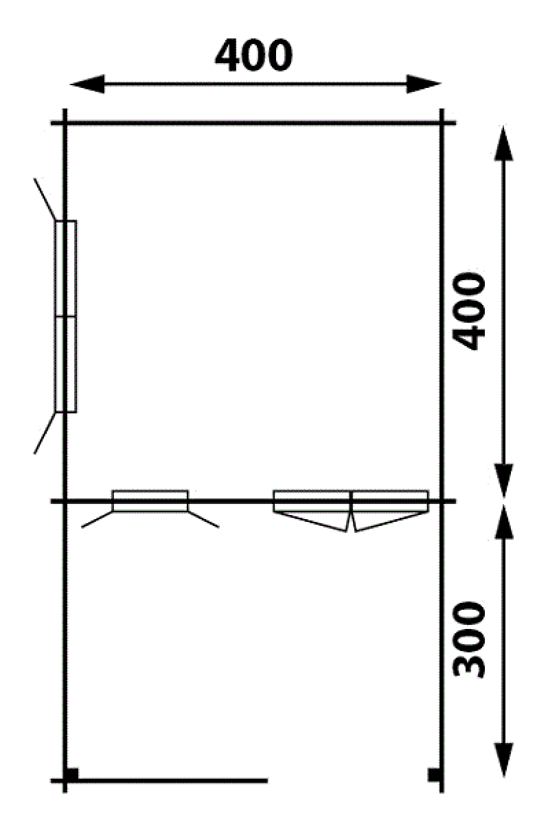 Plattegrond Blokhut 440x440 + luifel 300 cm - gecoat