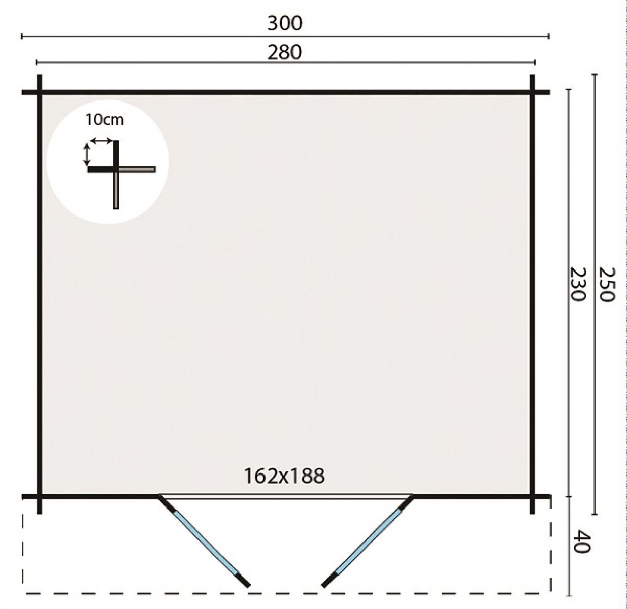 Blokhut Britt 300x250 cm plattegrond