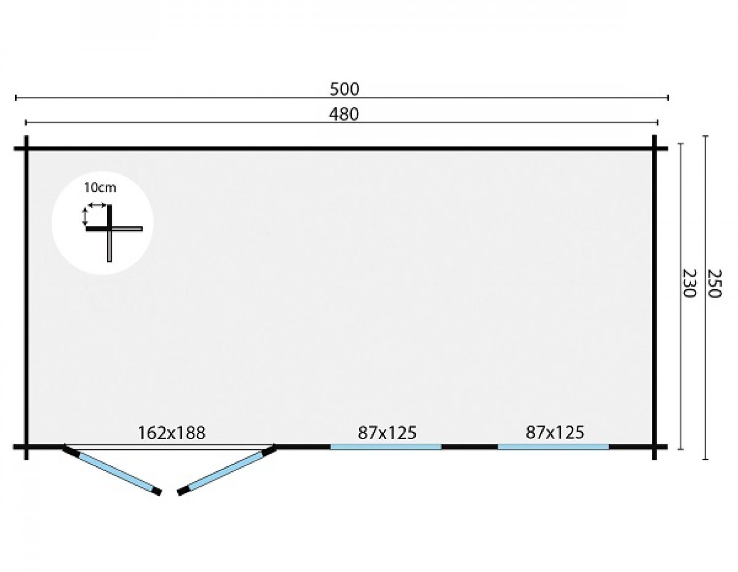 Blokhut Justine 500x250 cm plattegrond