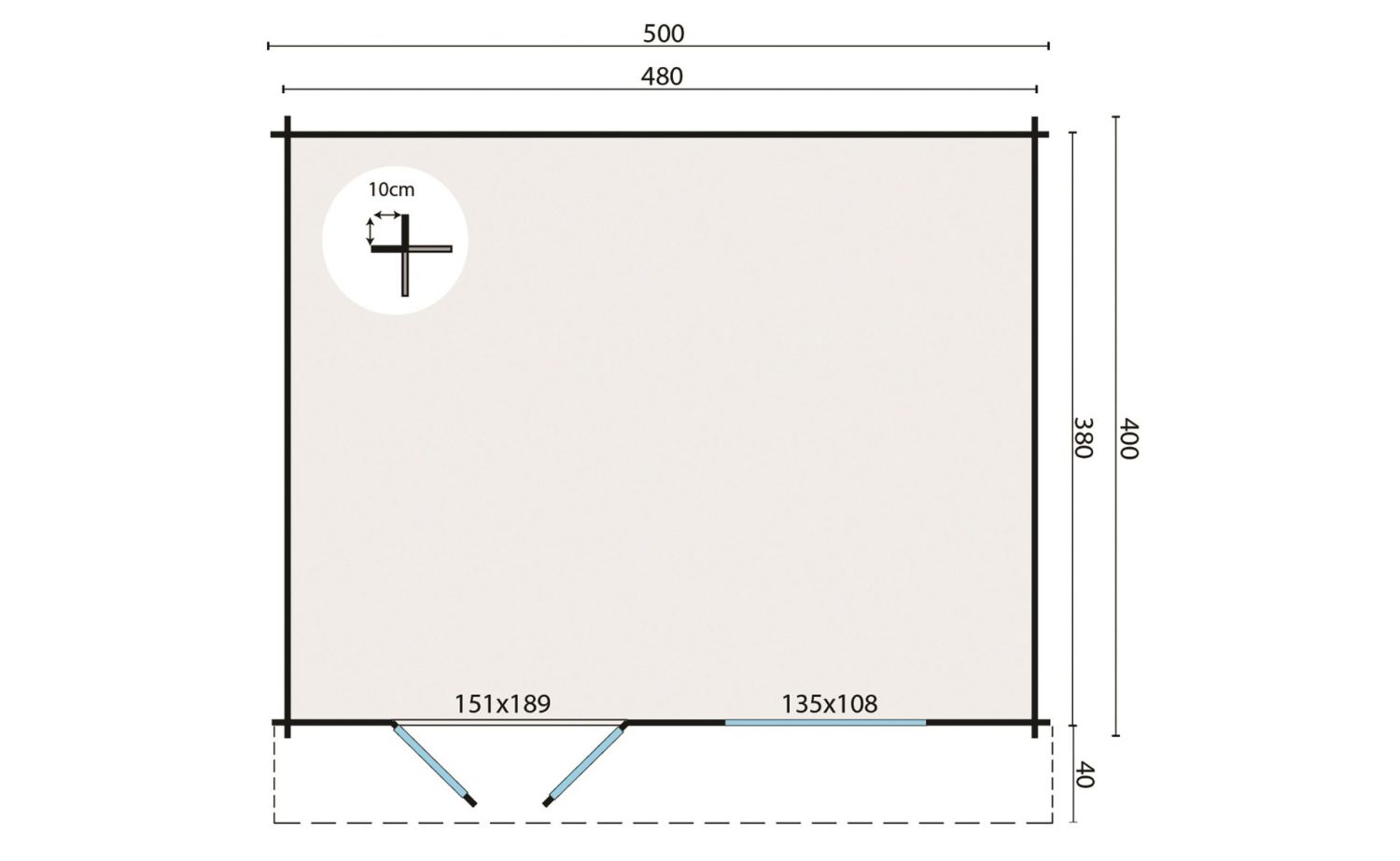 Blokhut Leipzig 6 500x400 cm plattegrond