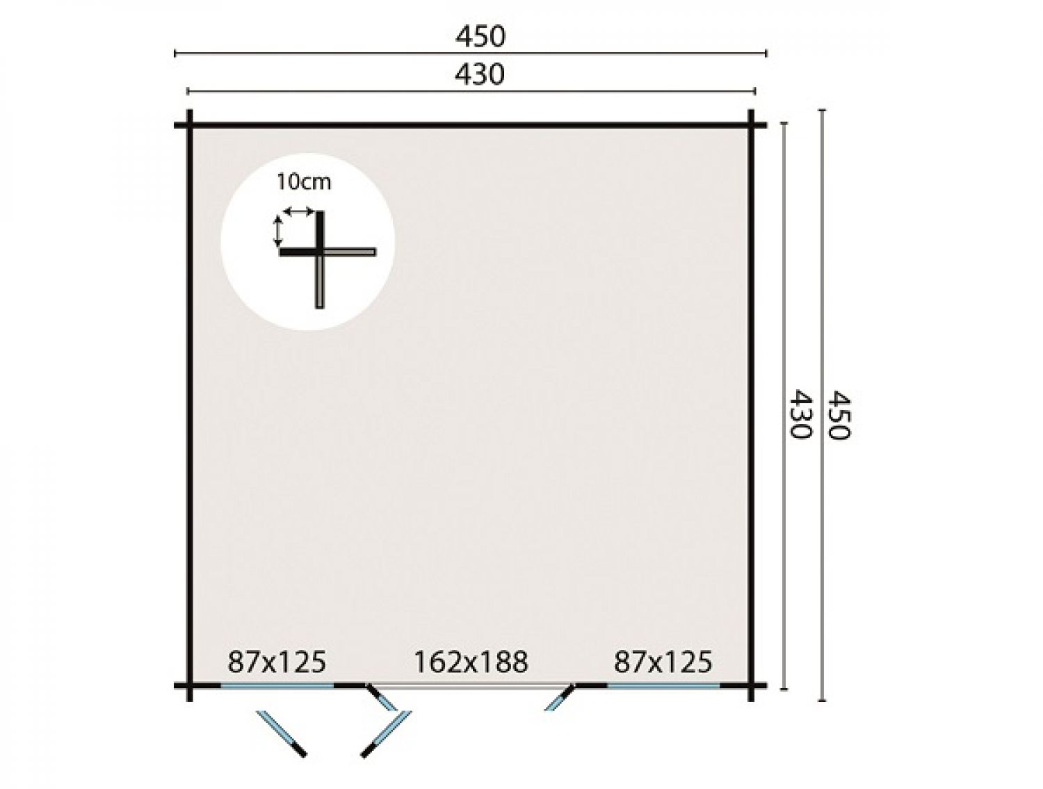 Blokhut Meaghan 450x450 cm plattegrond