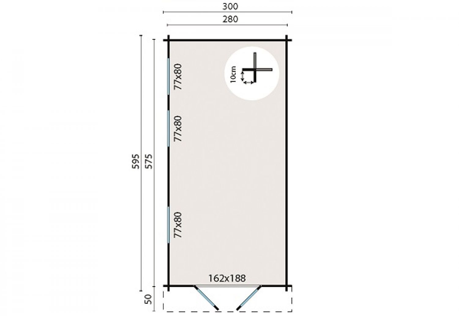 Blokhut Rick 300x600 cm plattegrond