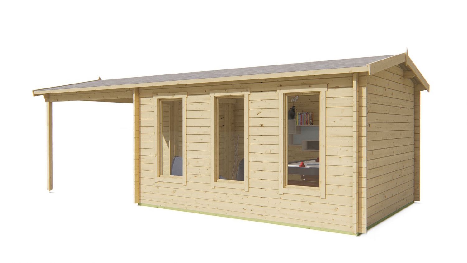 Blokhut Skeg 420x340 met 280 cm zijluifel