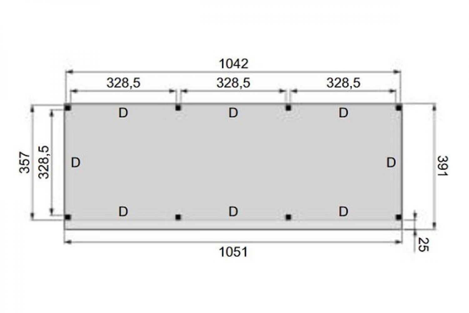 Plattegrond Overkapping Premium XL 1050x360 cm 