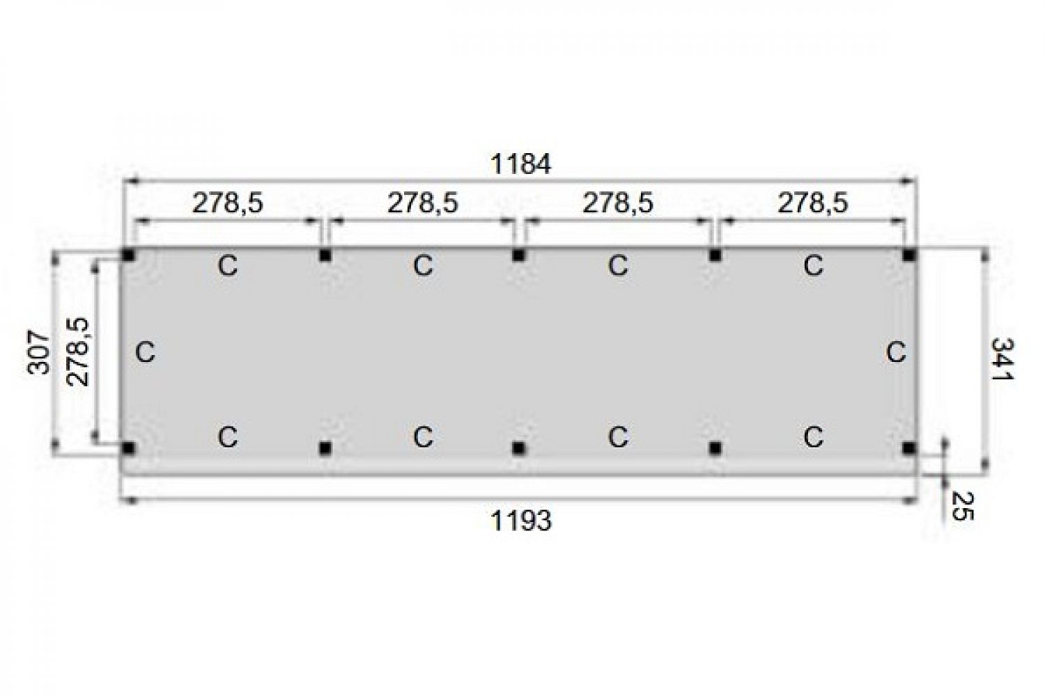 Plattegrond Overkapping Premium L 1200x310 cm 