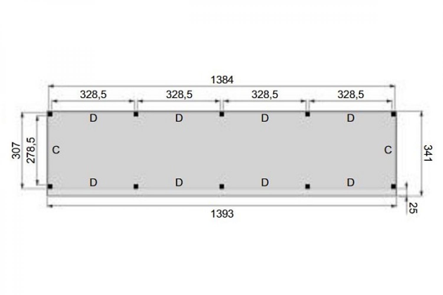 Plattegrond Overkapping Premium L 1400x310 cm 