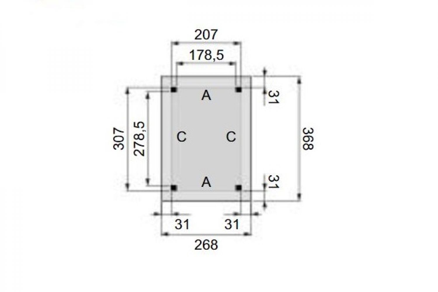 Plattegrond Overkapping Excellent L 210x310 cm