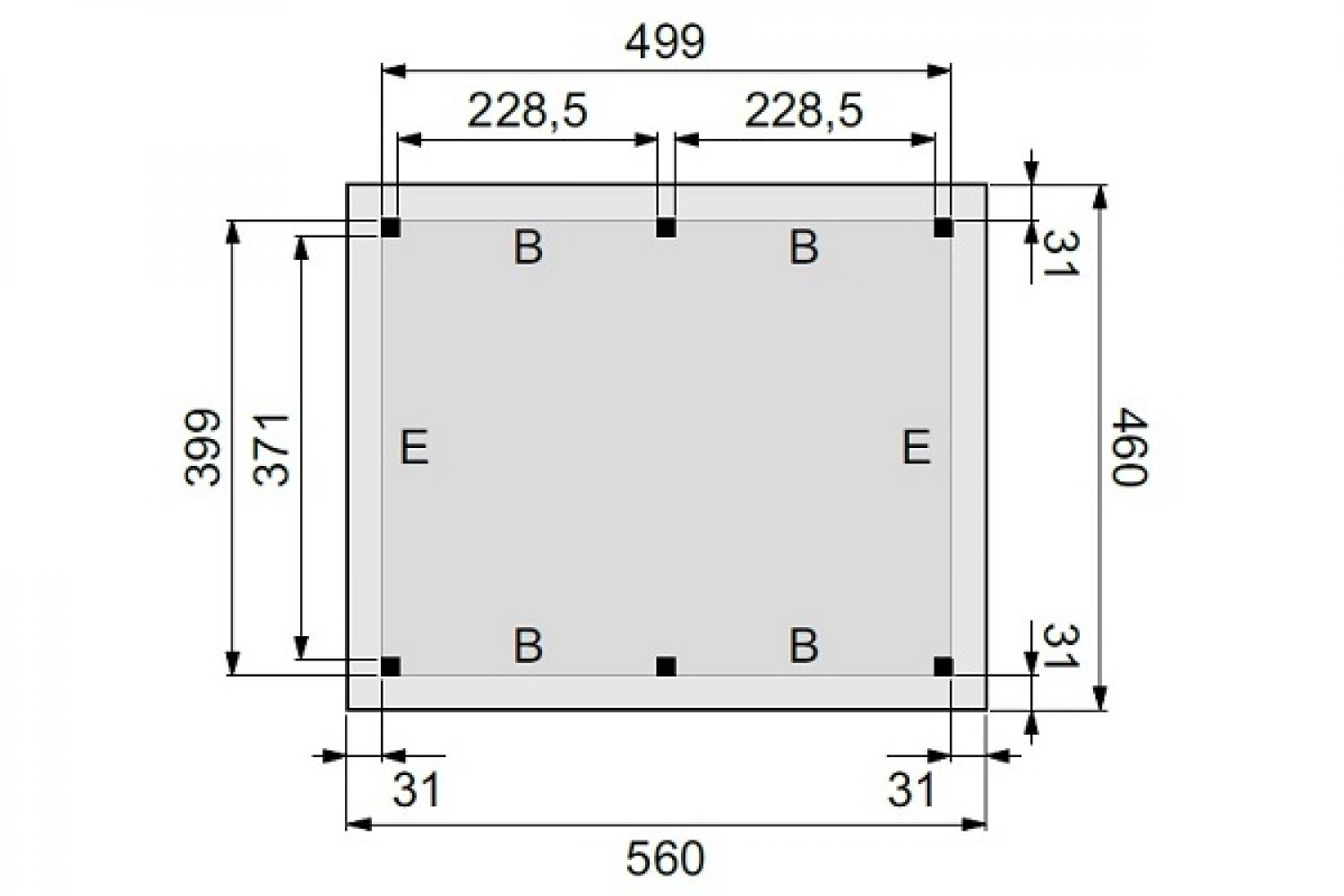 Plattegrond Overkapping Excellent XL 500x400 cm