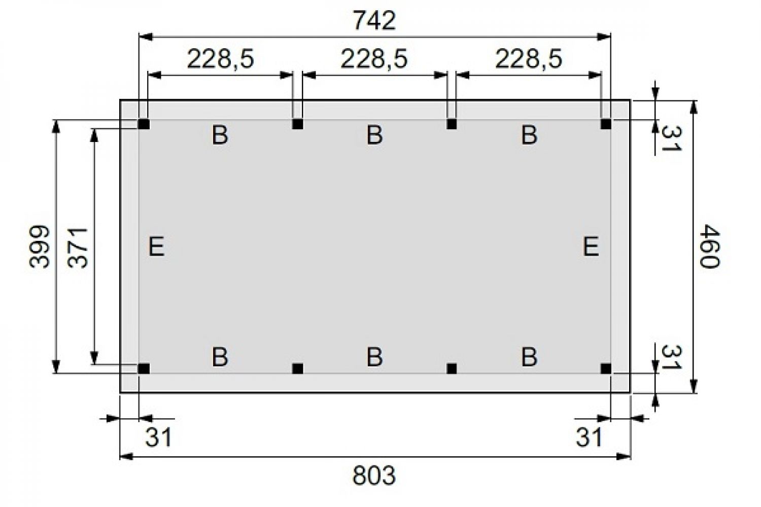 Plattegrond Overkapping Excellent XL 750x400 cm