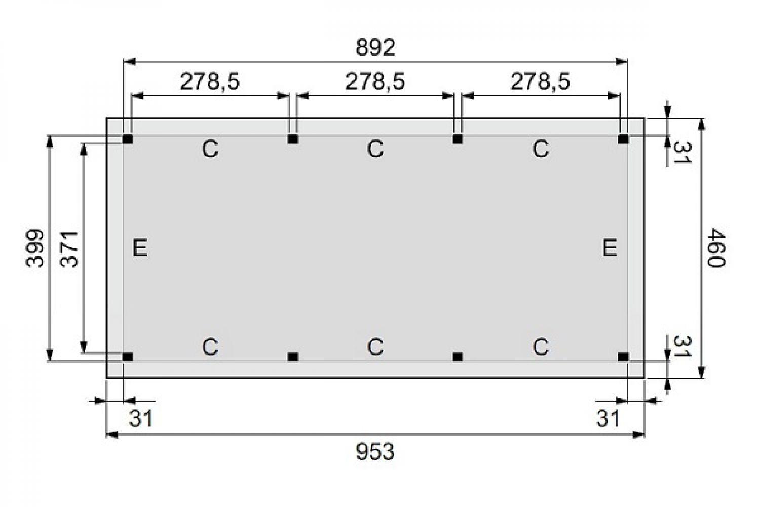 Plattegrond Overkapping Excellent XL 900x400 cm