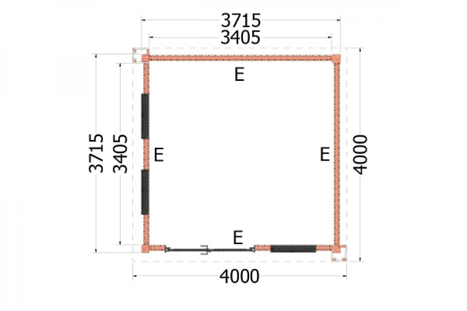 Plattegrond buitenverblijf Verona 400x400 cm model rechts