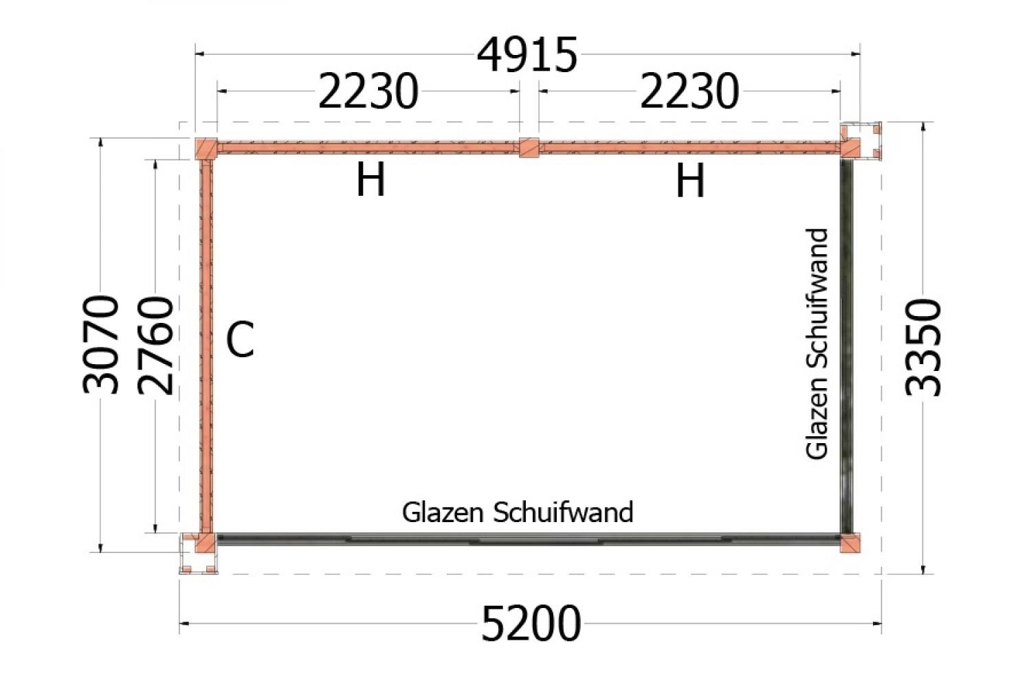 Buitenverblijf Verona 520x335 cm plattegrond