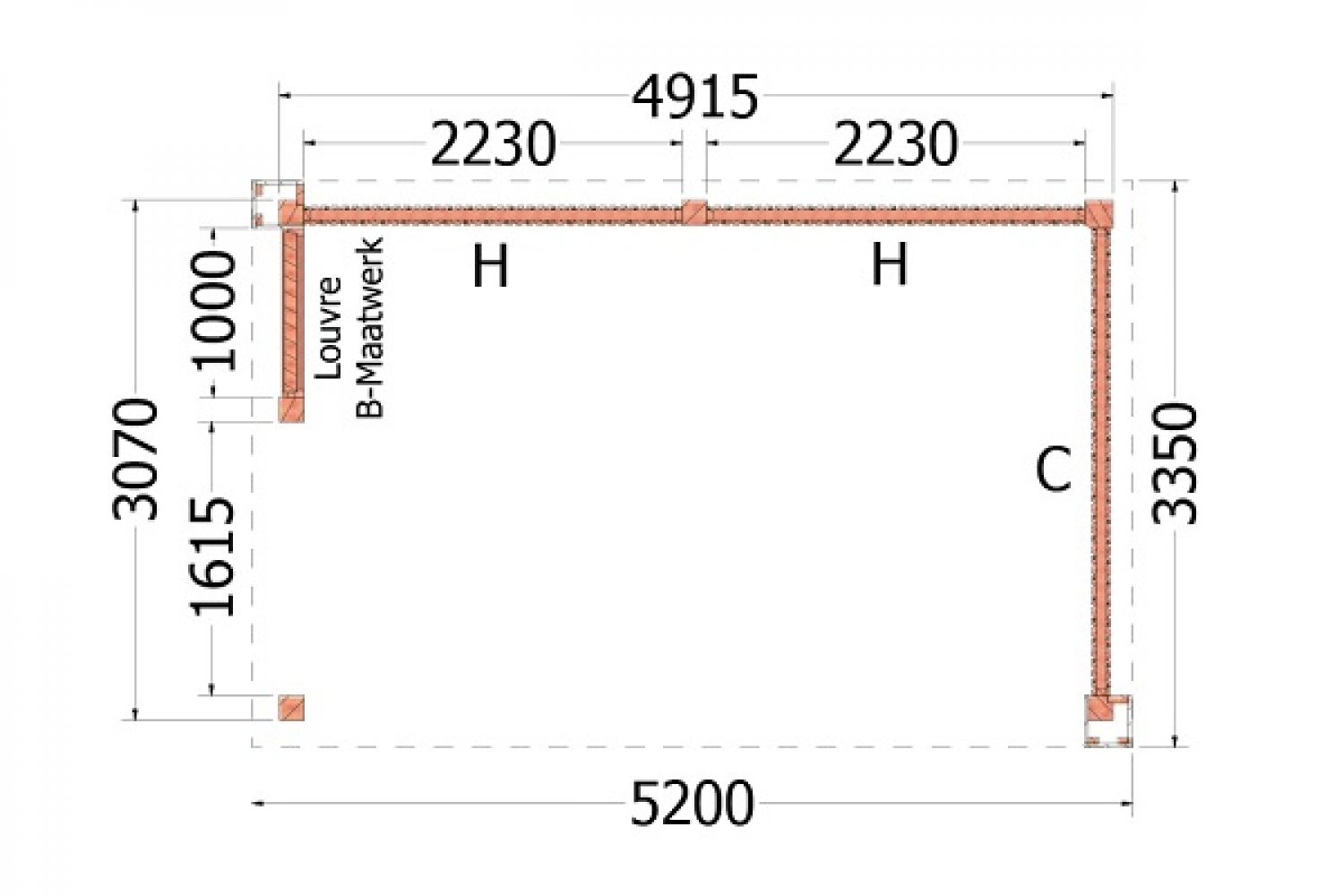 Plattegrond buitenverblijf Verona 520x335 cm model rechts