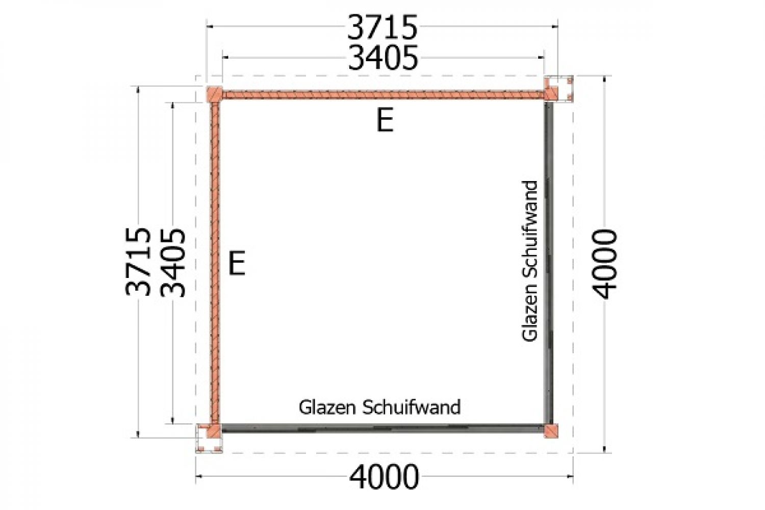 Plattegrond buitenverblijf Verona 400x400 cm model links