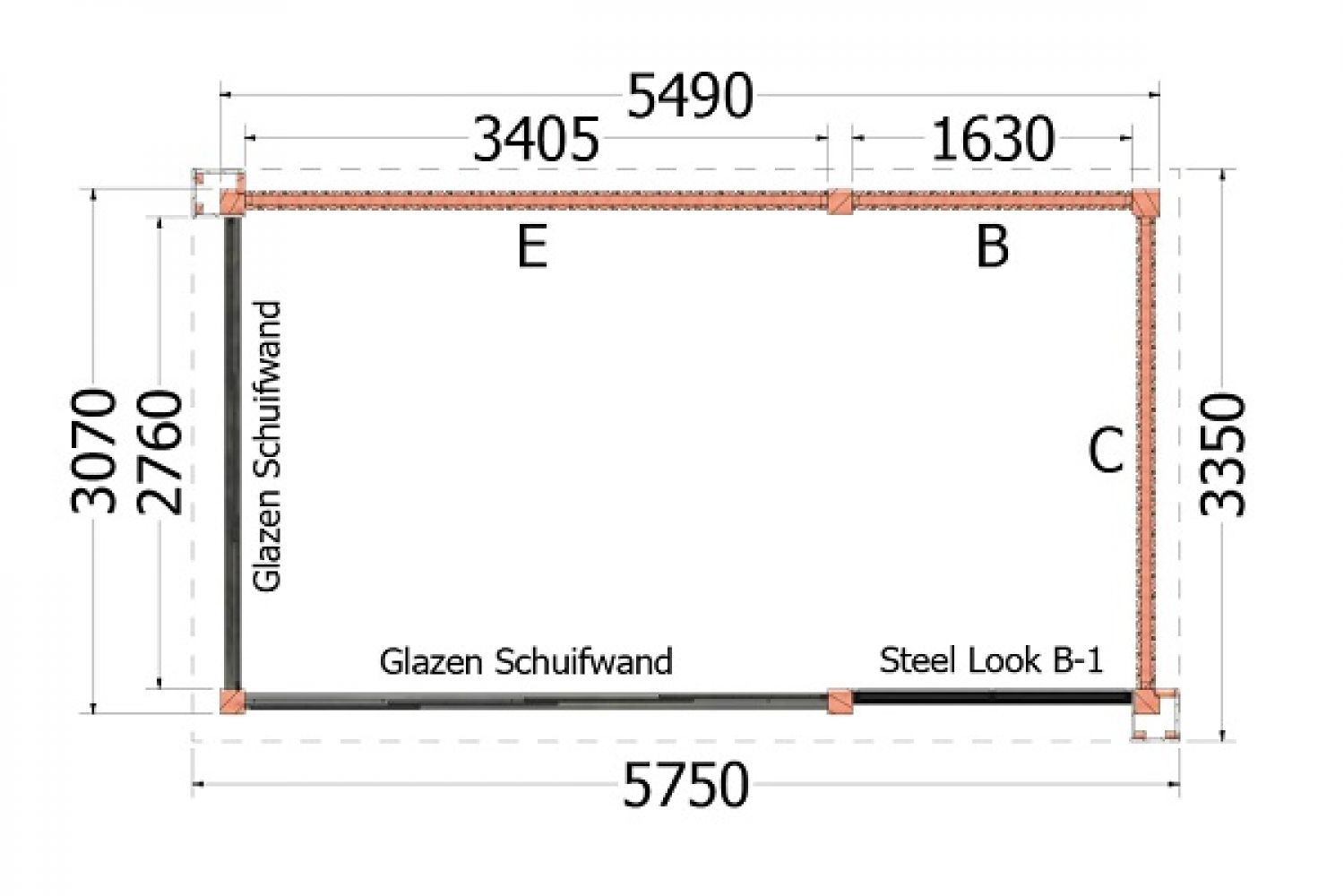 Plattegrond buitenverblijf Verona 575x335 cm model rechts