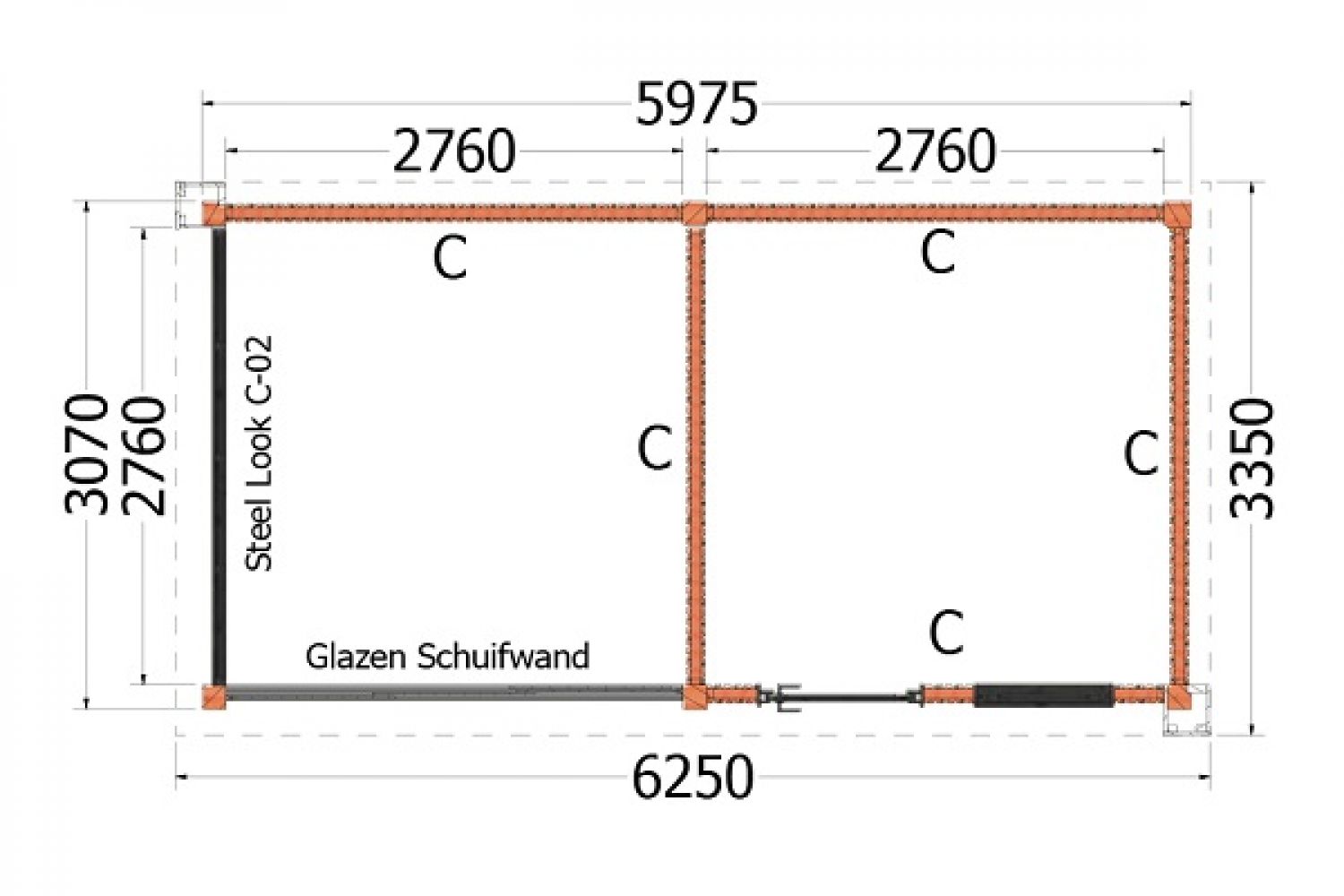 Plattegrond buitenverblijf Verona 625x335 cm model rechts