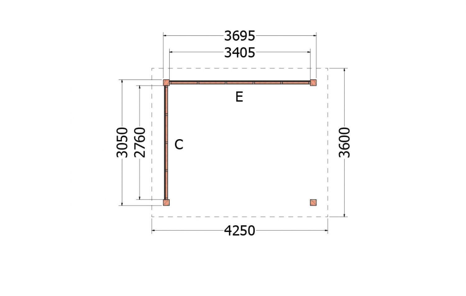 Buitenverblijf Florence 425x360 cm - Plat dak - Combinatie 1 - plattegrond