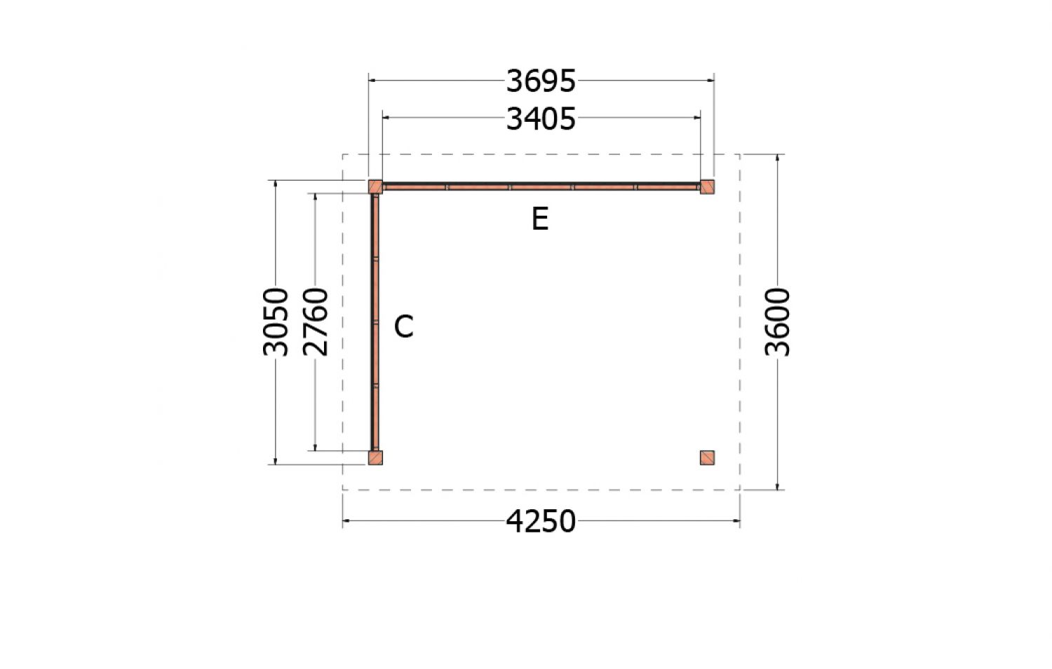 Buitenverblijf Florence 425x360 cm - Plat dak - Combinatie 1 - plattegrond