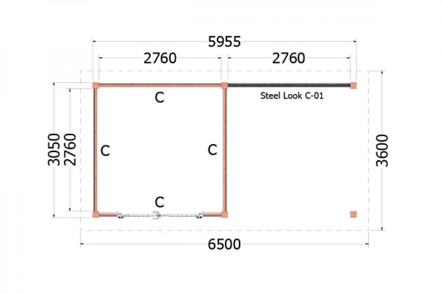 Plattegrond buitenverblijf Florence 650x360 cm