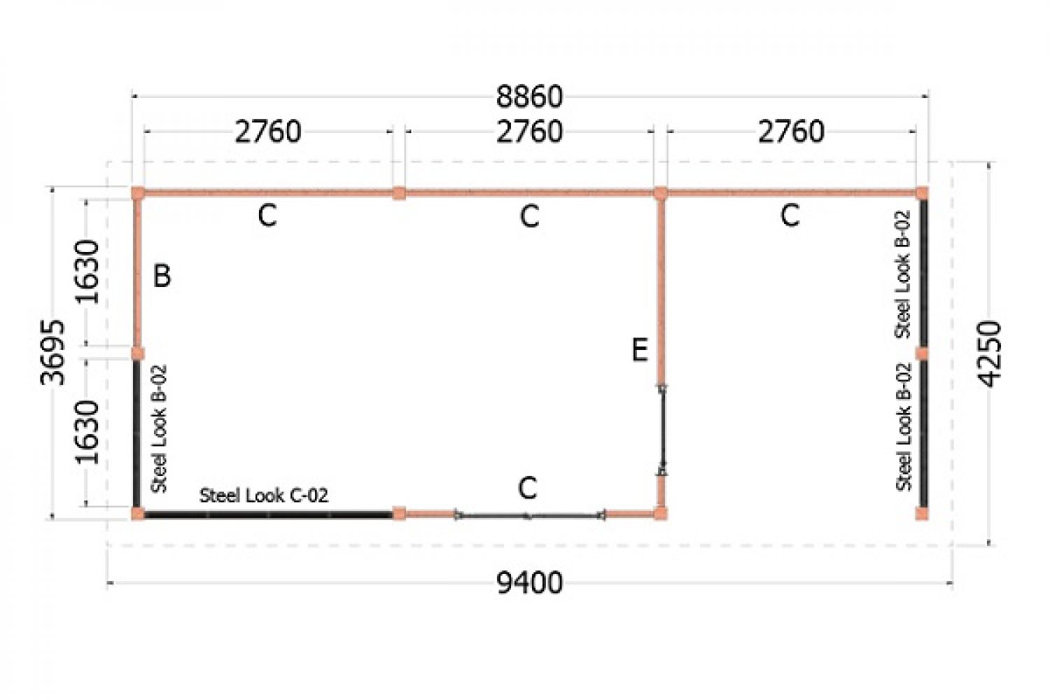 Plattegrond buitenverblijf Florence 940x425 cm