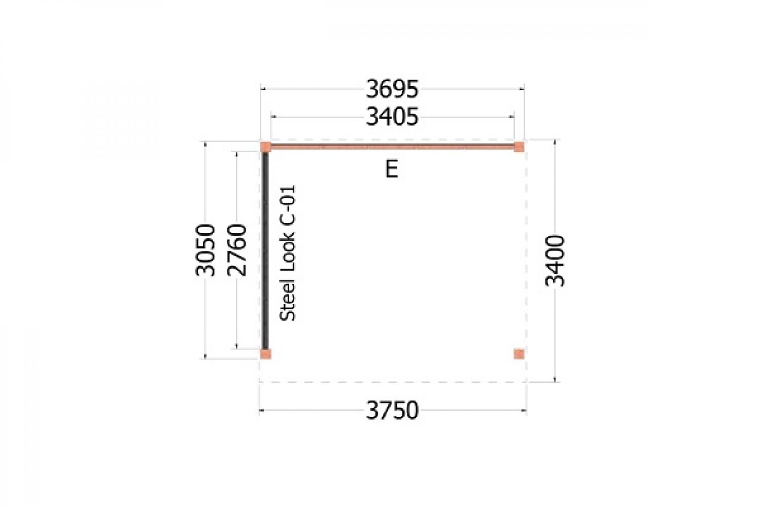 Buitenverblijf Refter XL - 375x340mm - plattegrond
