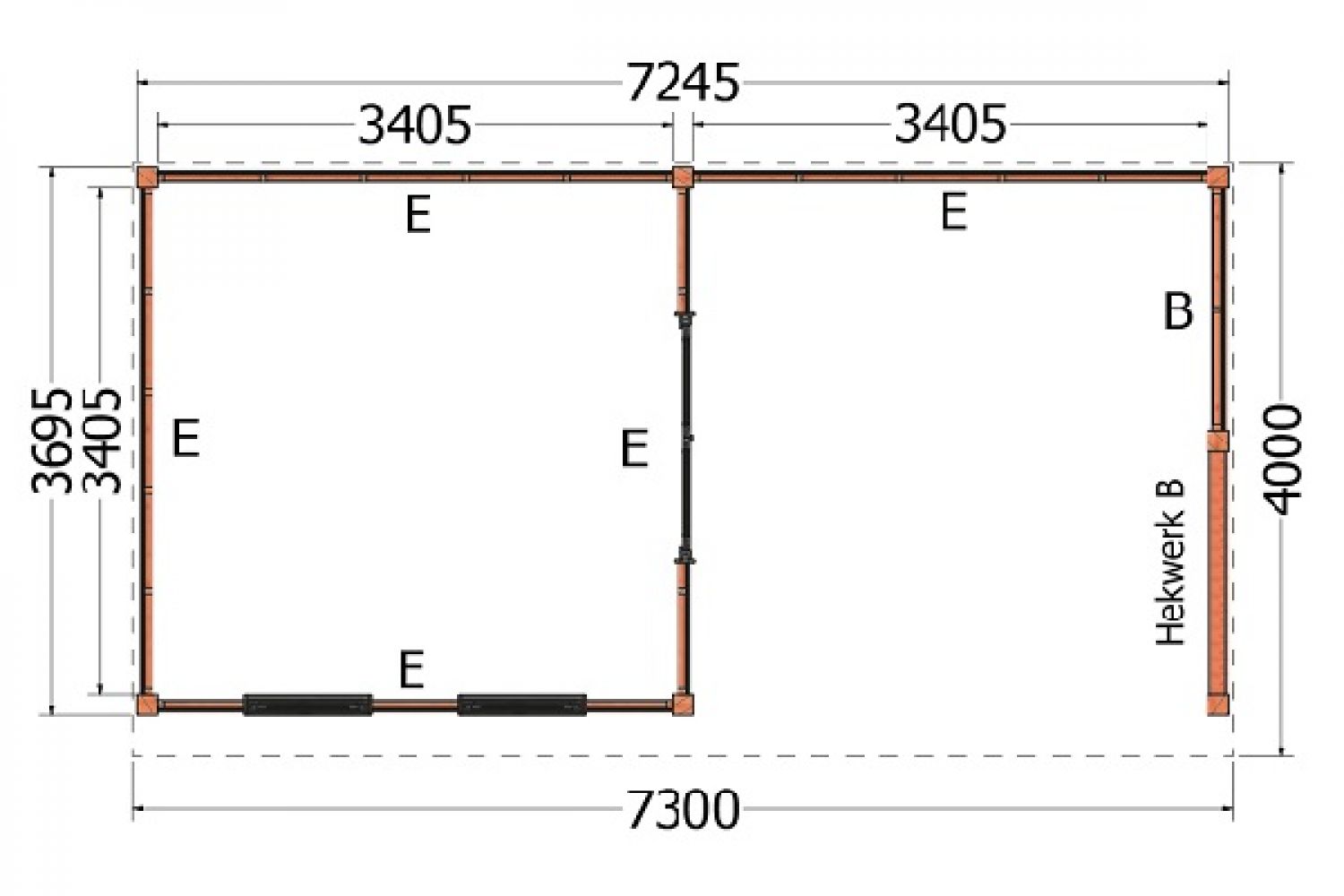 Buitenverblijf Refter 730x400 cm plattegrond