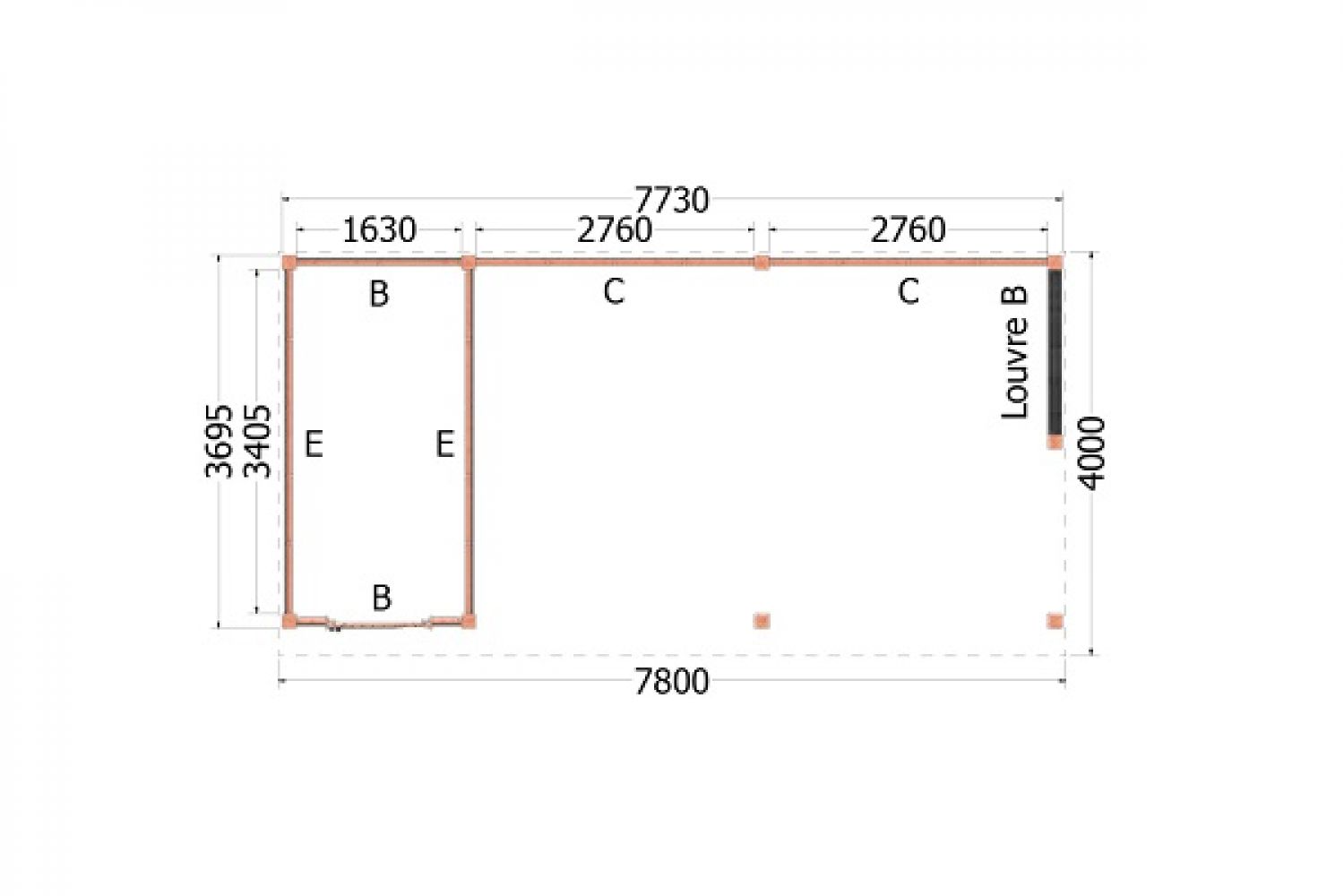 Buitenverblijf Refter XL 780x400 cm plattegrond