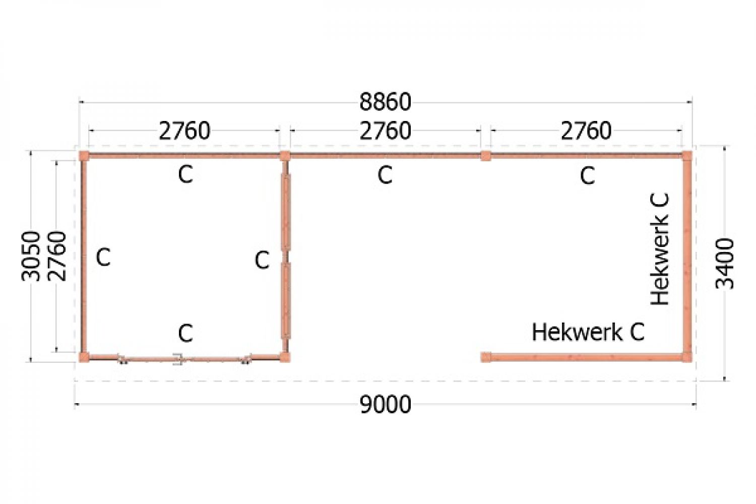 Buitenverblijf Refter XL 900x340 cm - plattegrond