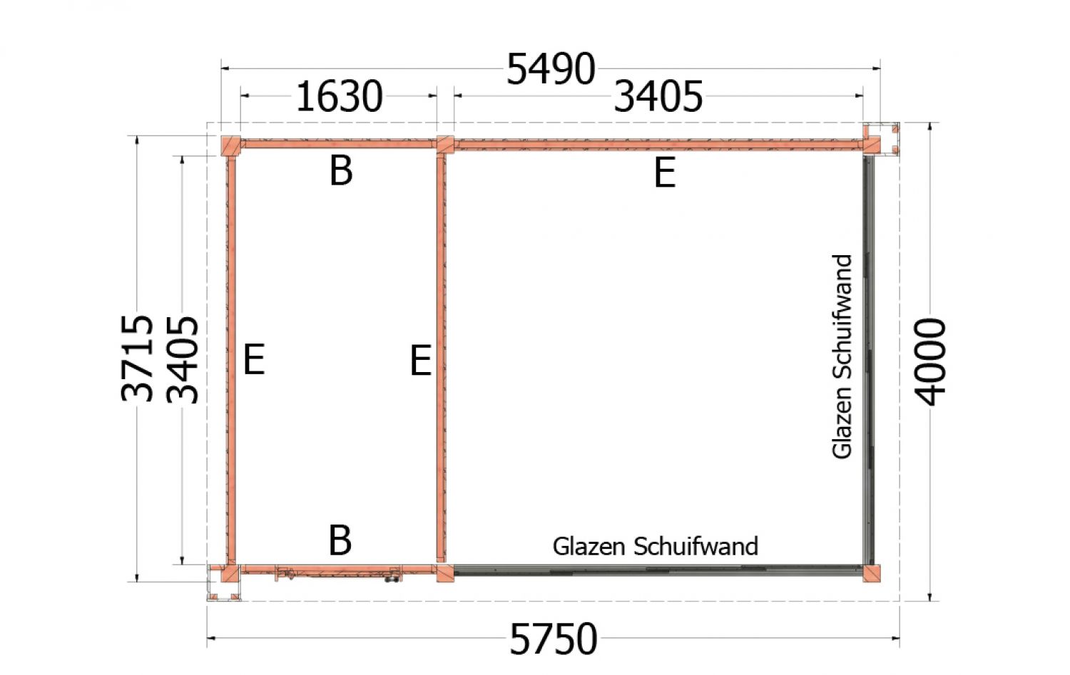 De onze dat is alles Oswald Buitenverblijf Verona 575x400 cm - Plat dak model links | Van Kooten