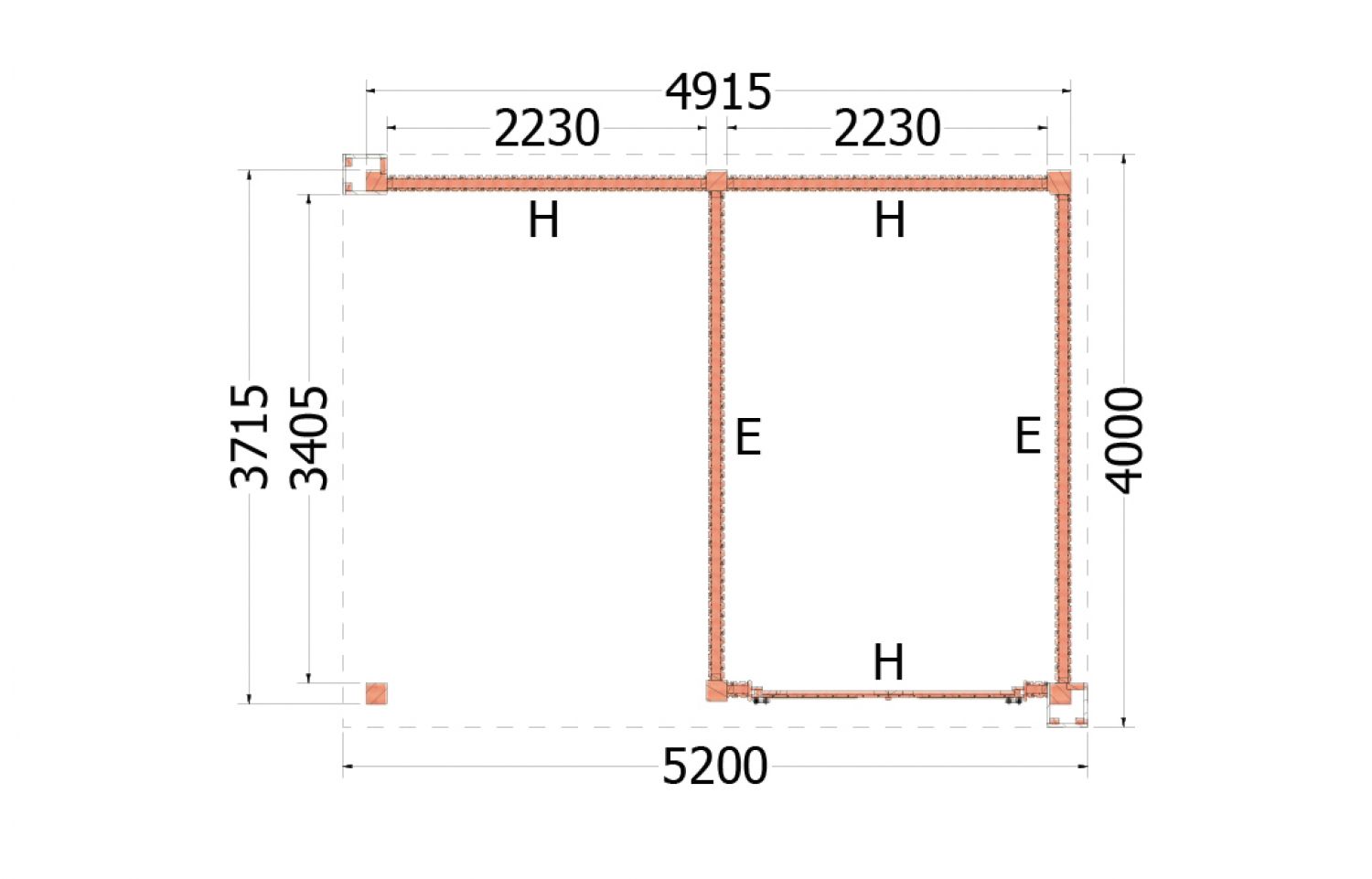 Buitenverblijf Verona 520x400 cm - Plat dak model rechts - combinatie 1