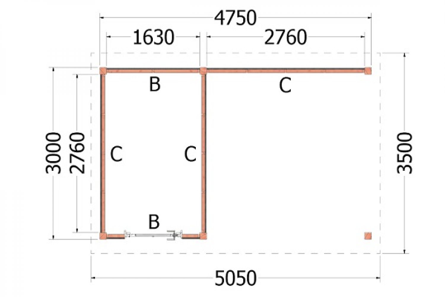 Buitenverblijf zadeldak Betula  plattegrond