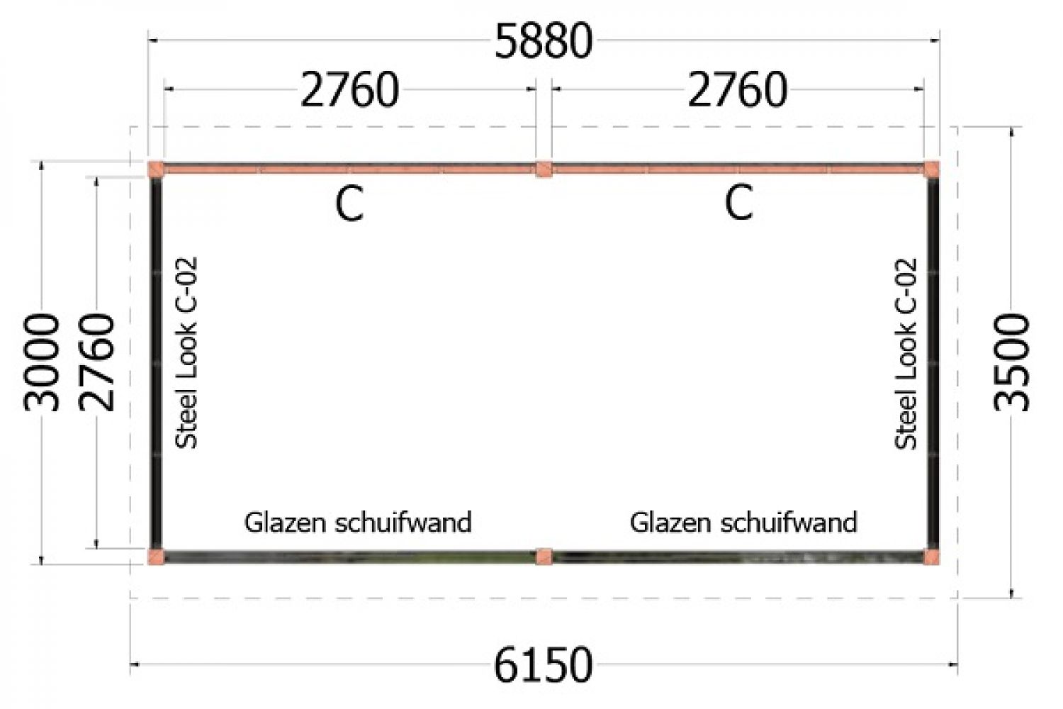 Buitenverblijf zadeldak Betula plattegrond