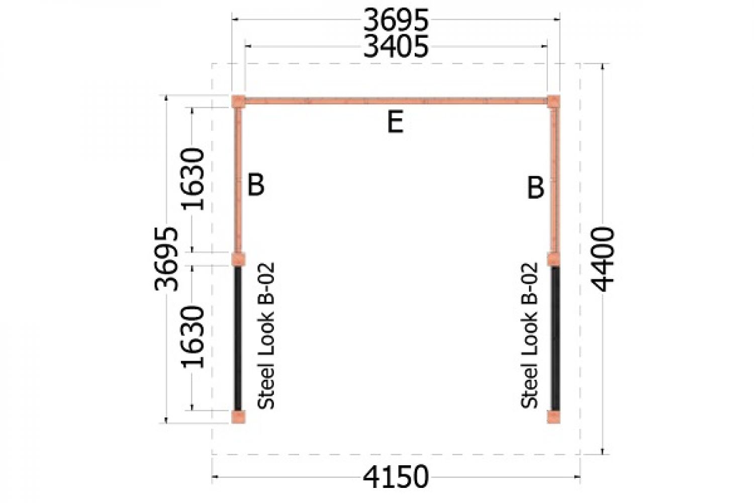 Buitenverblijf zadeldak XL plattegrond