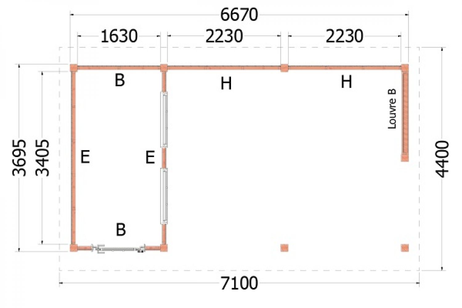 Buitenverblijf zadeldak XL plattegrond