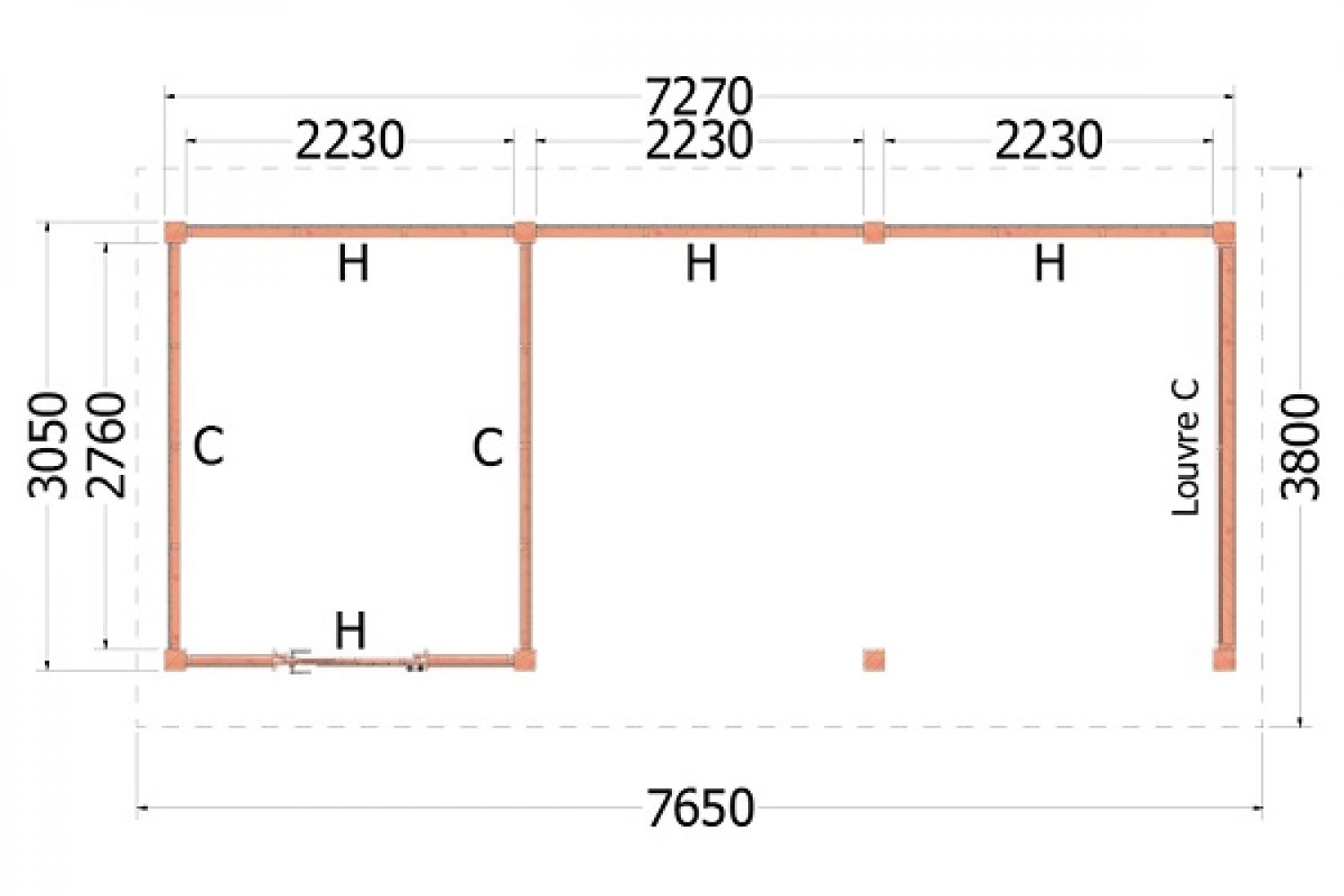 Buitenverblijf Zadeldak XL plattegrond