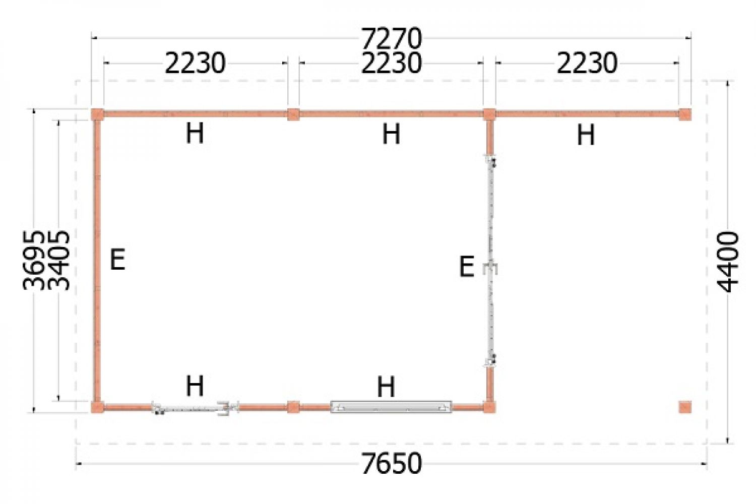 Buitenverblijf zadeldak XL plattegrond