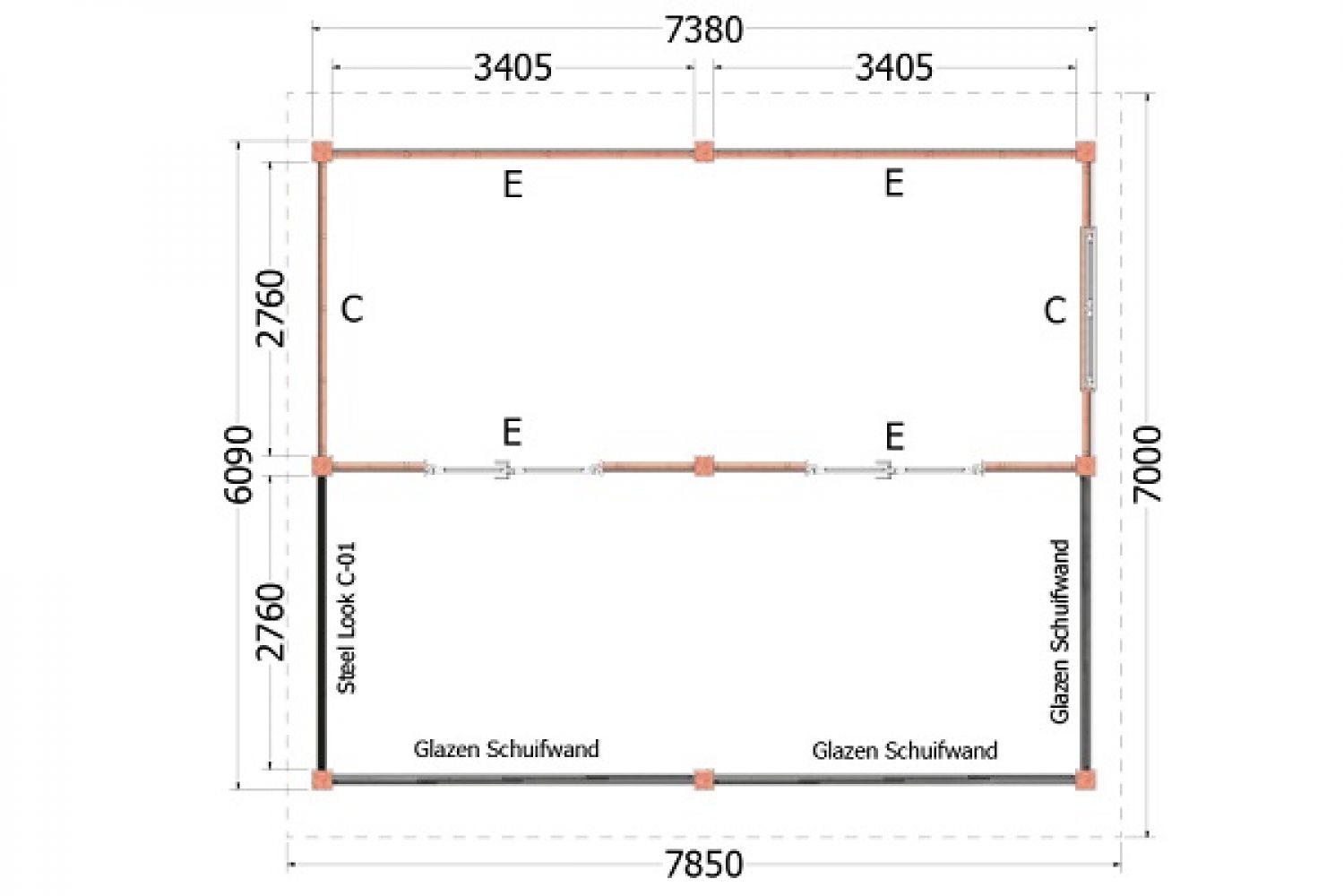 Buitenverblijf Zadeldak XXL plattegrond