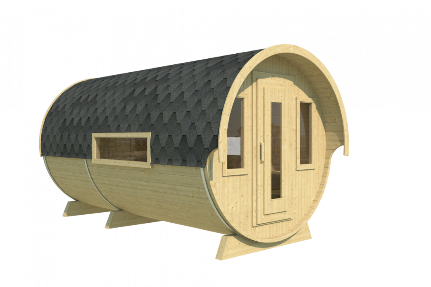 Camping barrel 4.46 Royal Deluxe - 222x423 cm - inclusief dakshingles -  thermisch gemodificeerd hout
