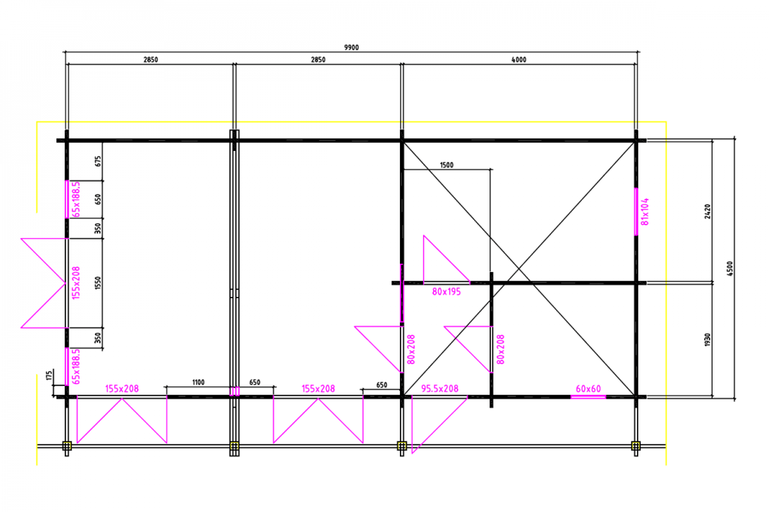 Tuinchalet 1020x480 cm + zijluifel 990x85 cm 50 mm