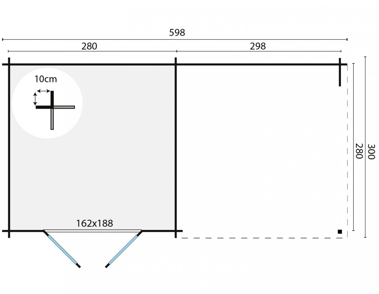 Blokhut Chappo 300x300 cm + luifel 298 cm