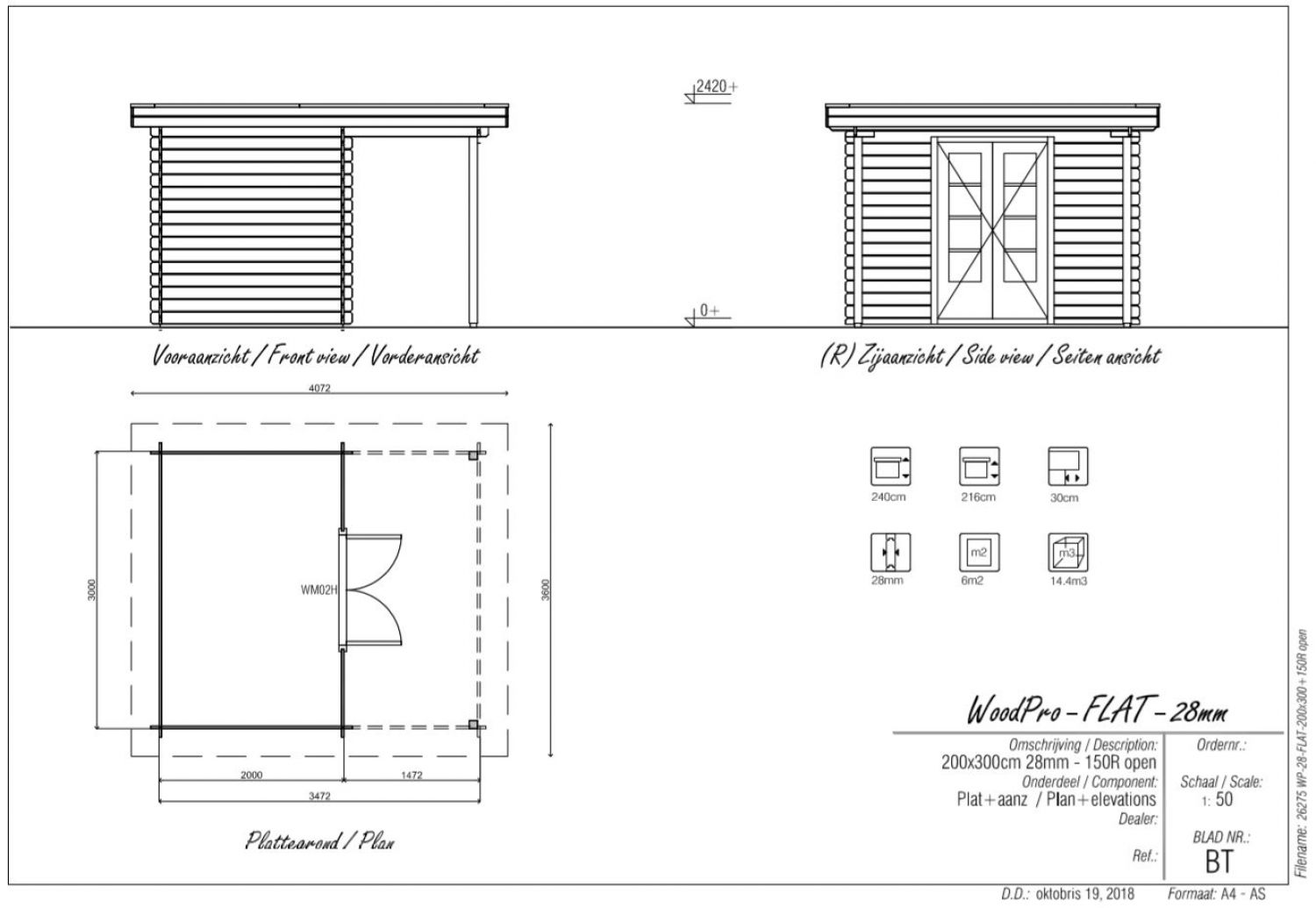 Plattegrond Blokhut/Tuinhuis Drenthe 300x350 cm