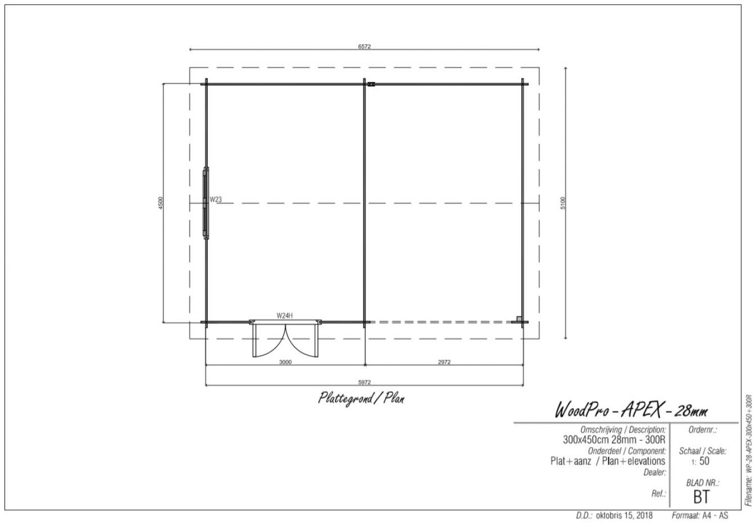 Blokhut/Tuinhuis Edam 600x450 cm - Plattegrond