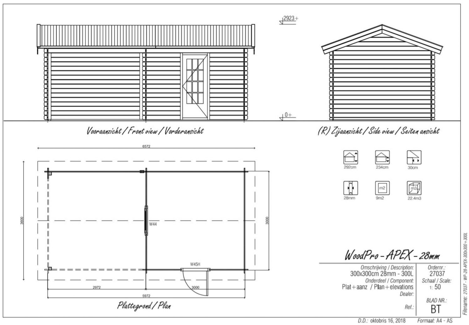 Blokhut/Tuinhuis Ekeren 600x300 cm - Plattegrond
