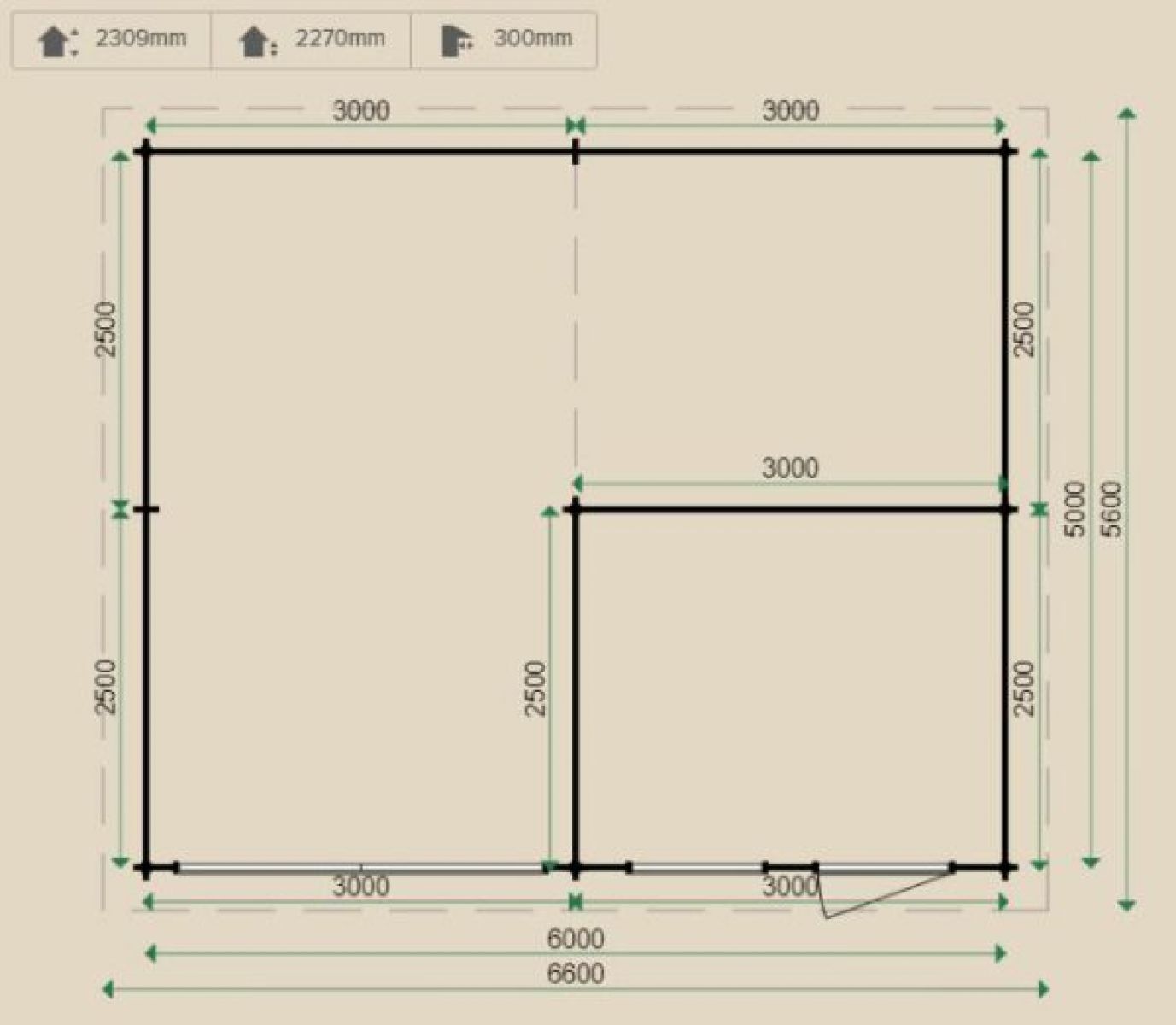 Lugarde Garage G9 600x550 cm - 44 mm - plattegrond