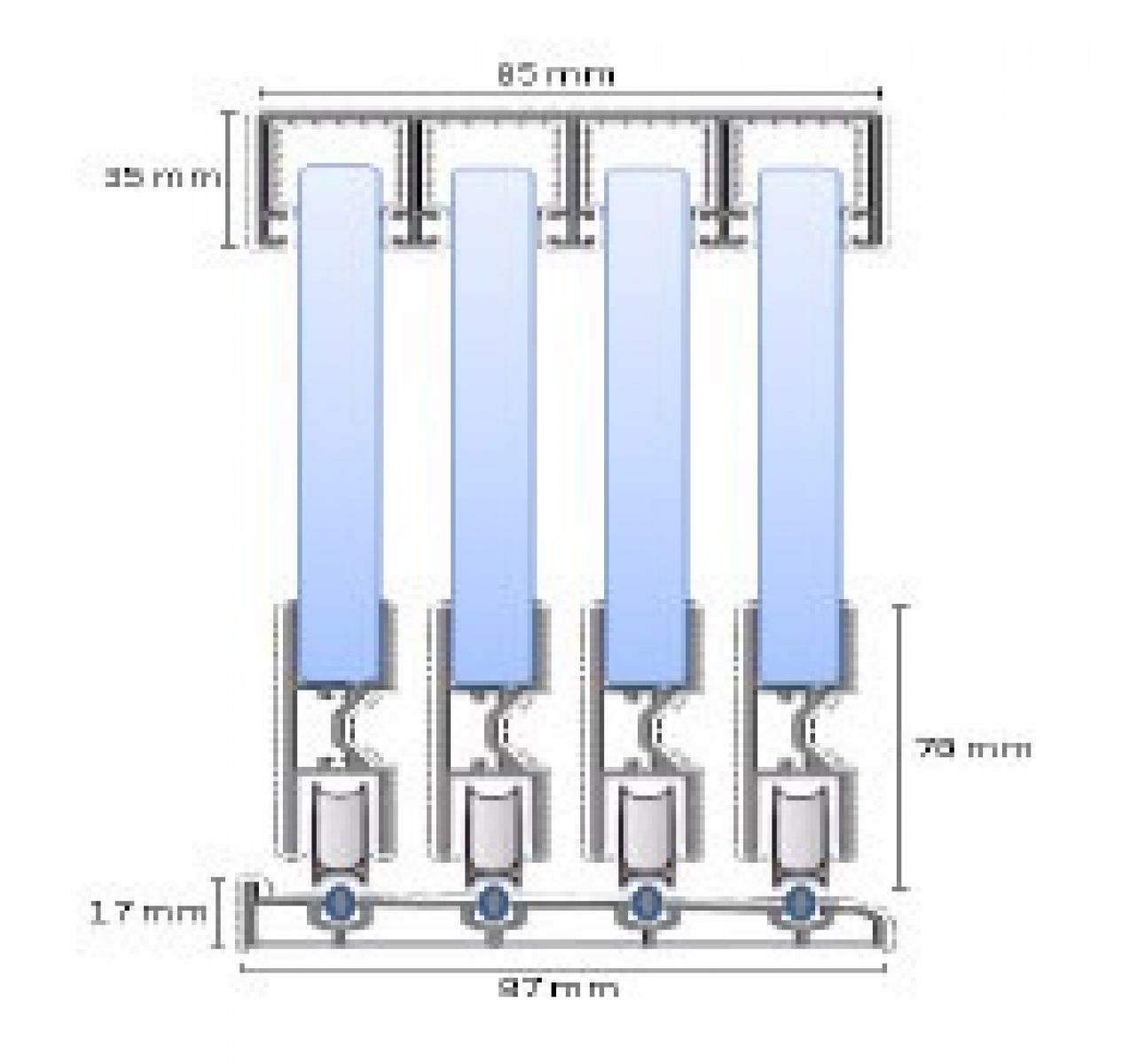 Glasschuifwand Profiline 4 spoor breedte 350 cm