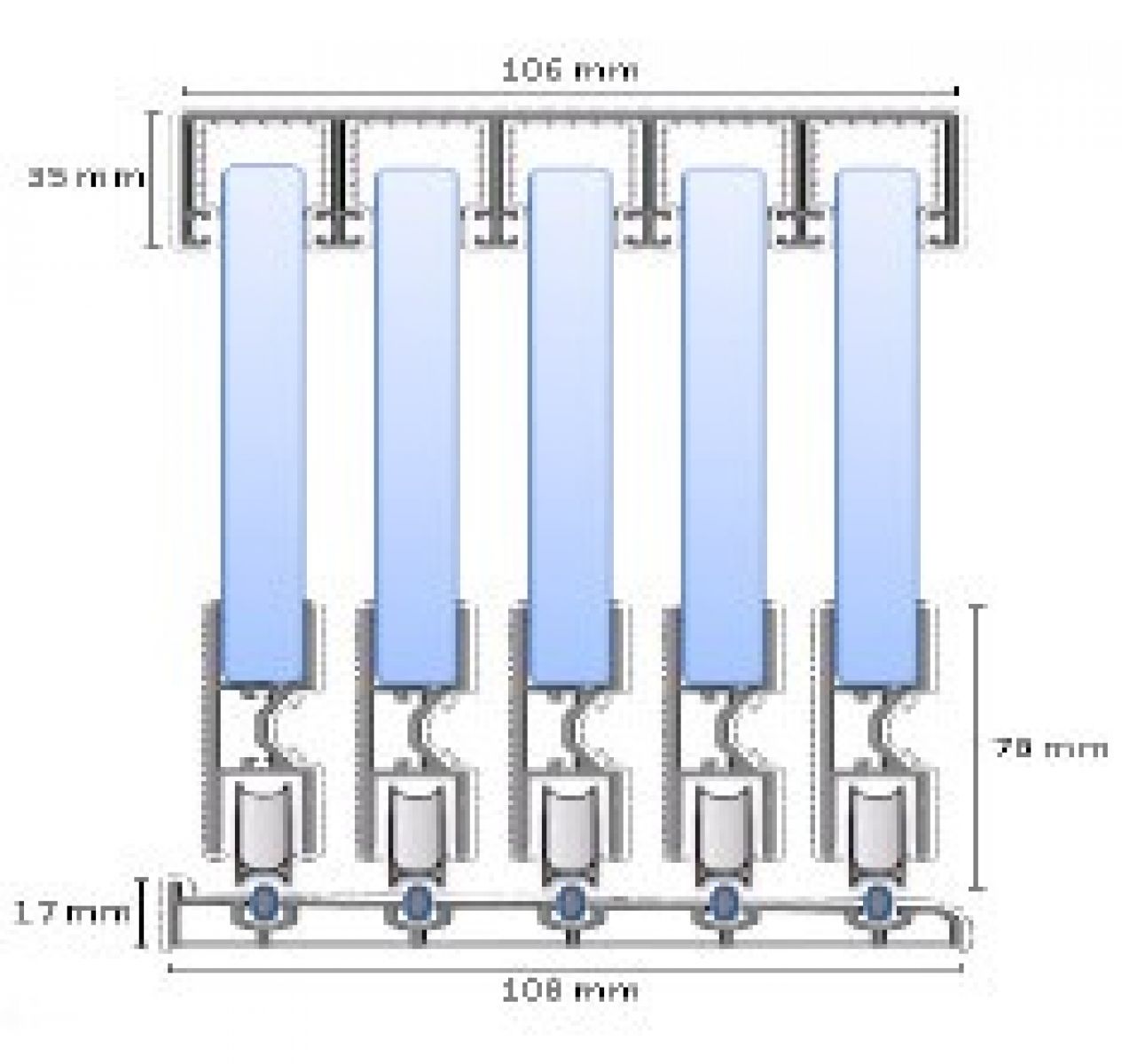 Glasschuifwand Profiline 5 spoor breedte 500 cm