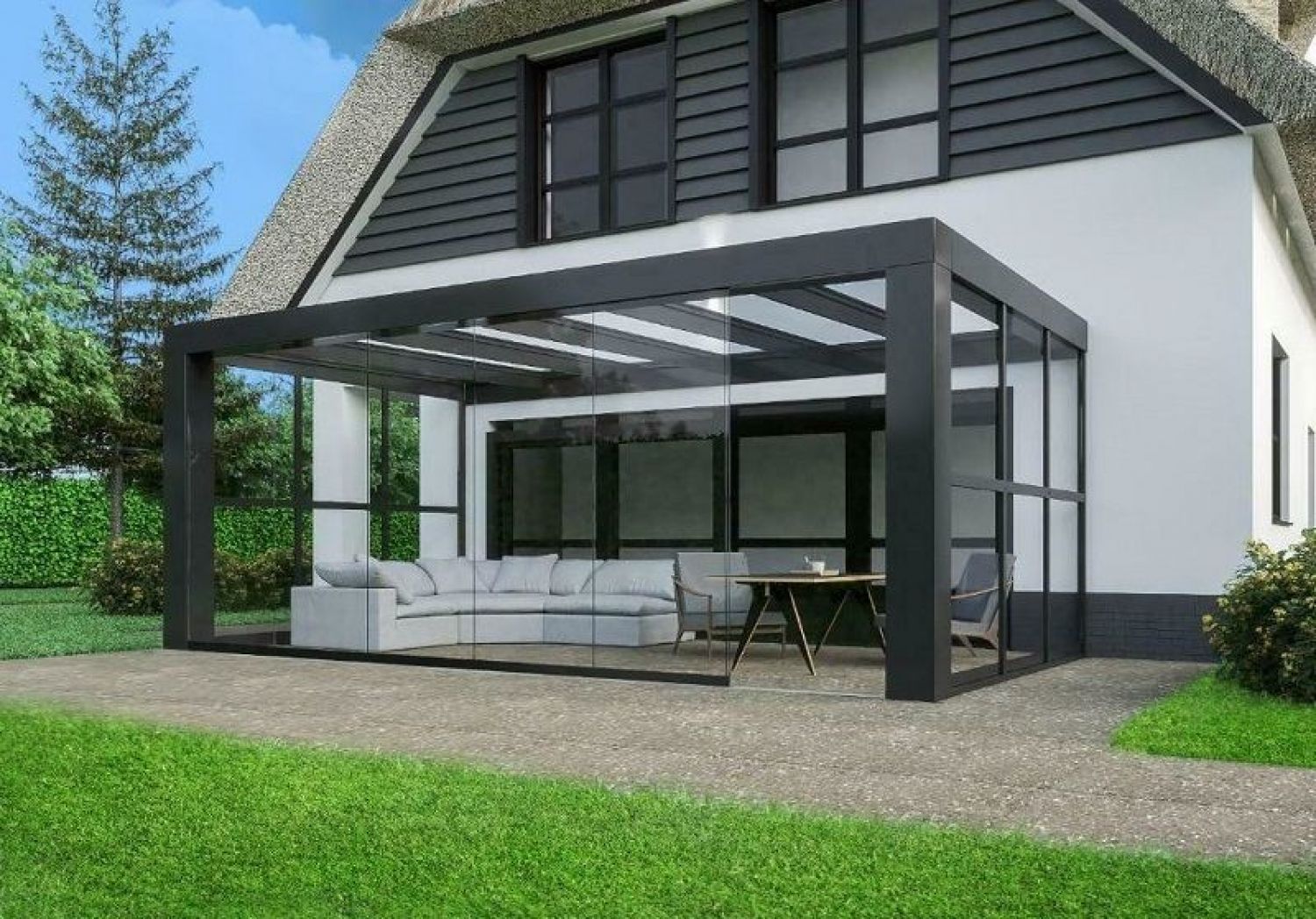 Glasschuifwand Cube - 5 spoor breedte 500 cm type G - antraciet - SALE01811