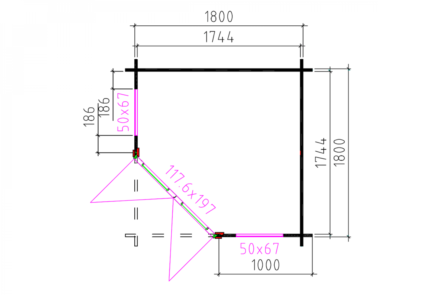 Blokhut 2055 200x200 cm - gecoat