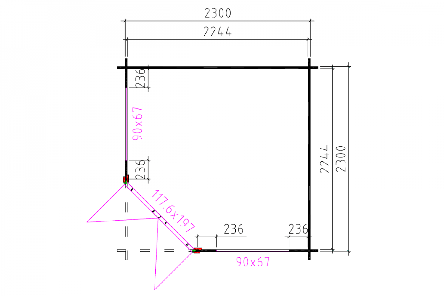 Blokhut 2556 250x250 cm - gecoat