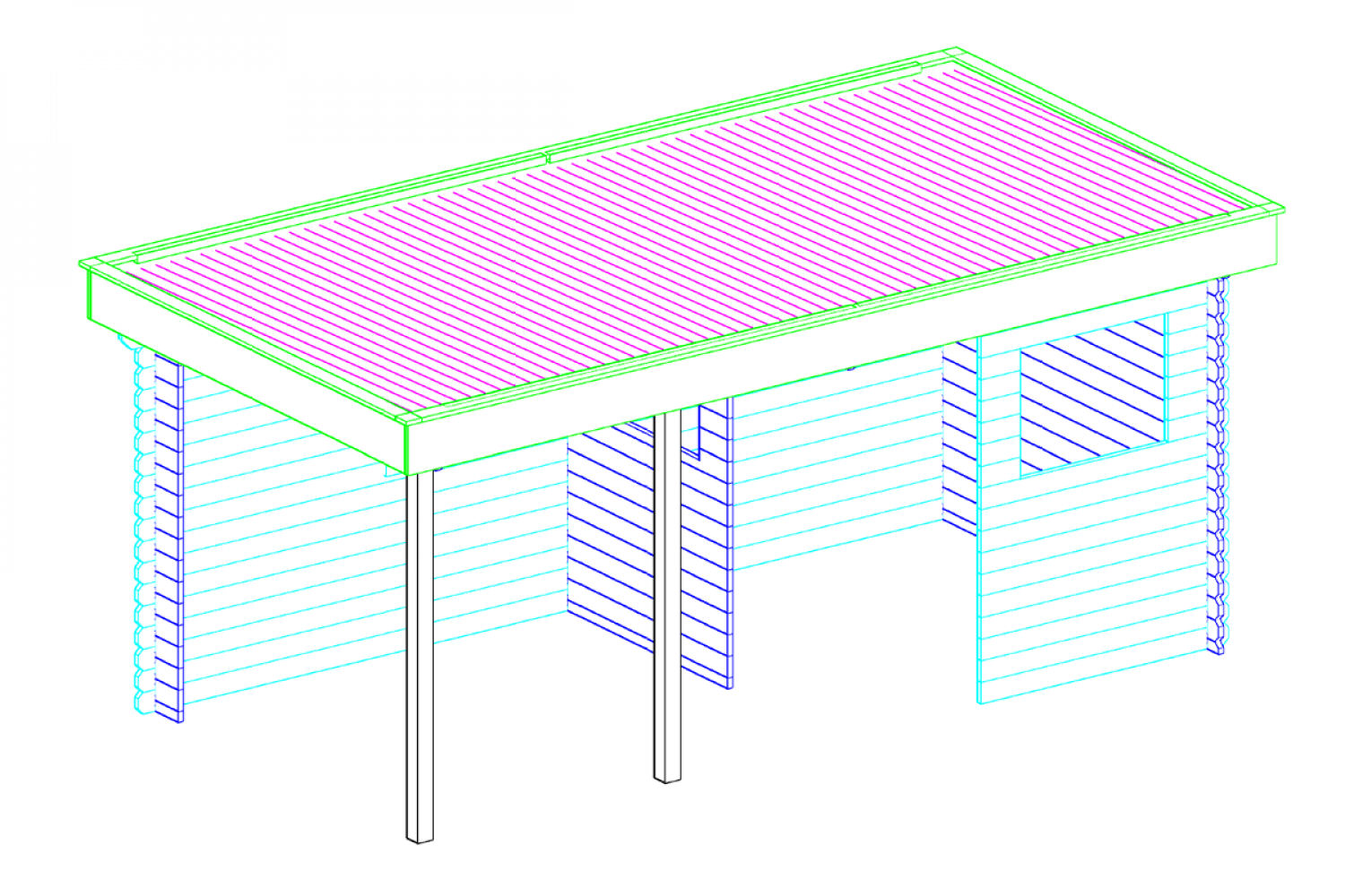 Blokhut 2556Z 250x250 cm + luifel 250 cm - gecoat